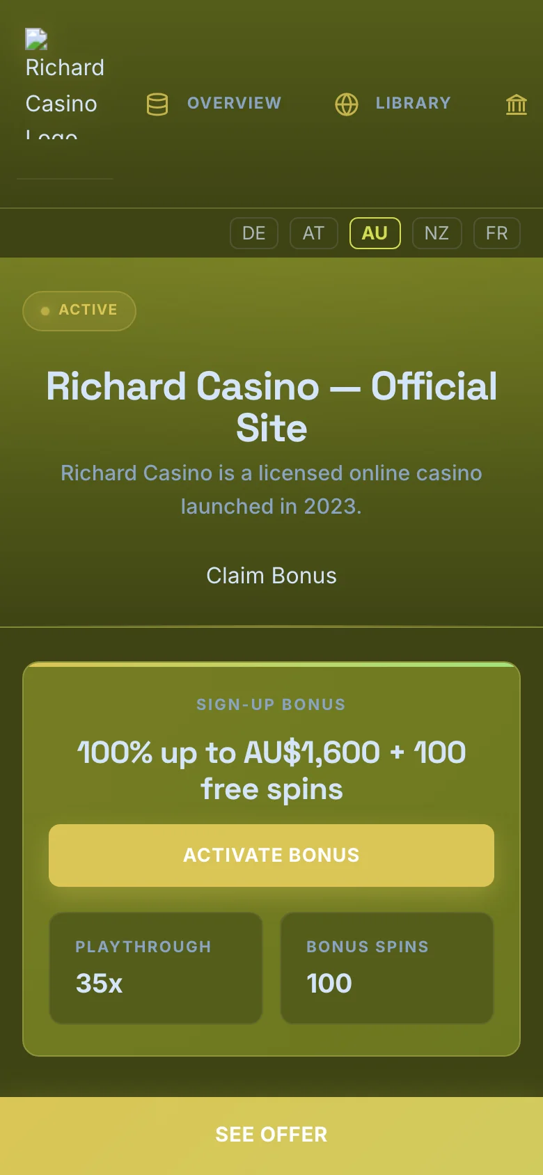 Richard Casino mobile lobby screenshot