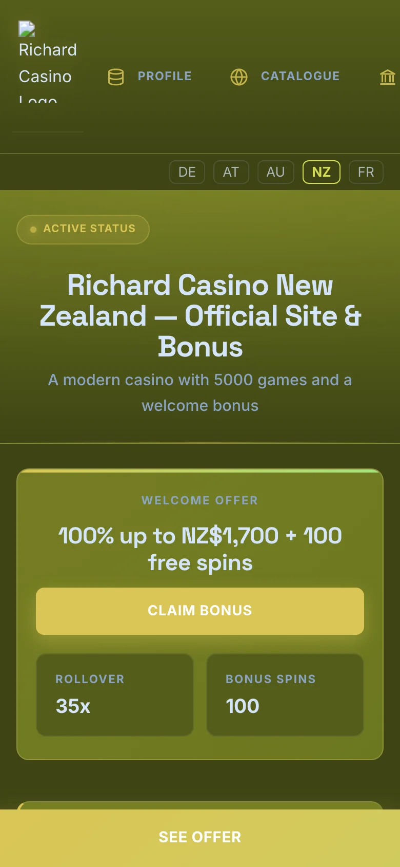 Richard Casino mobile lobby screenshot