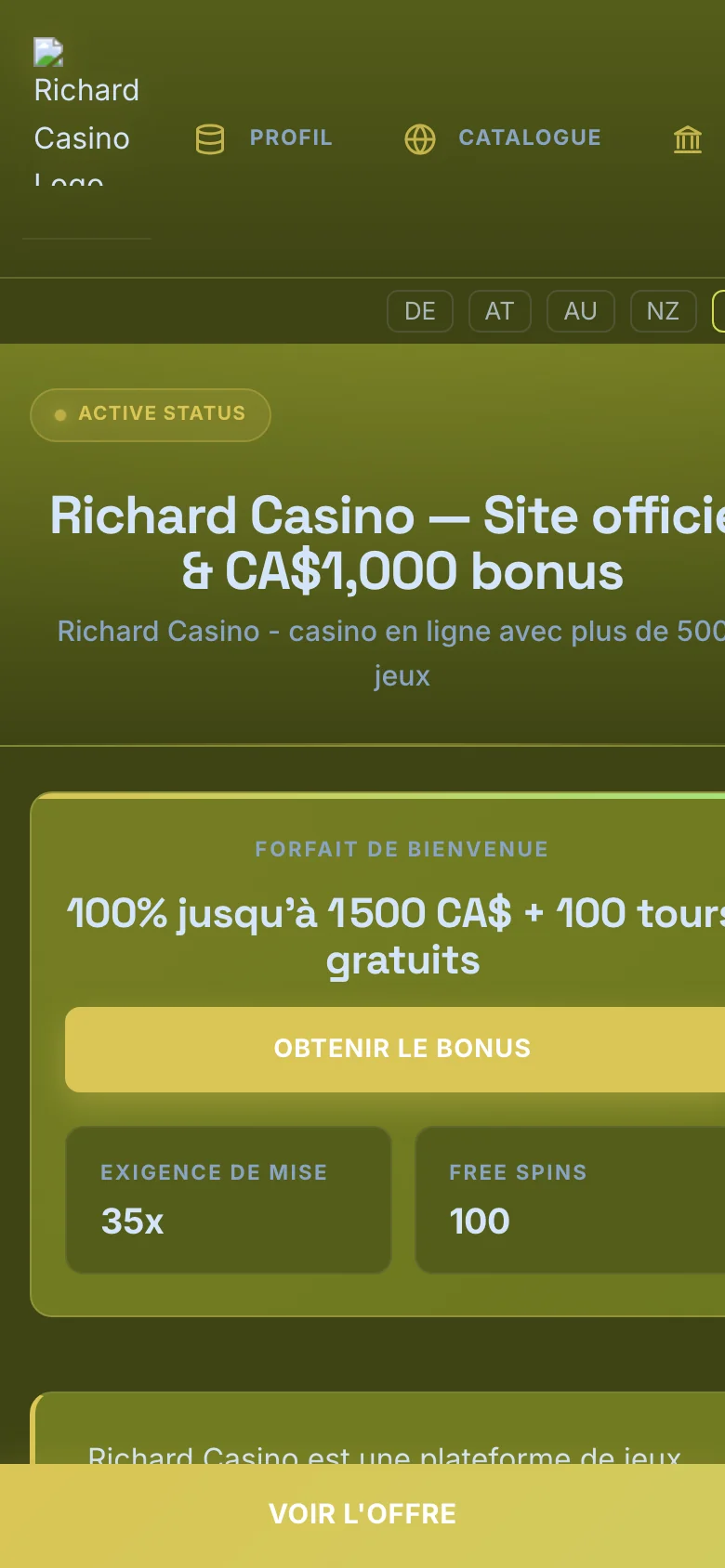 Richard Casino mobile lobby screenshot